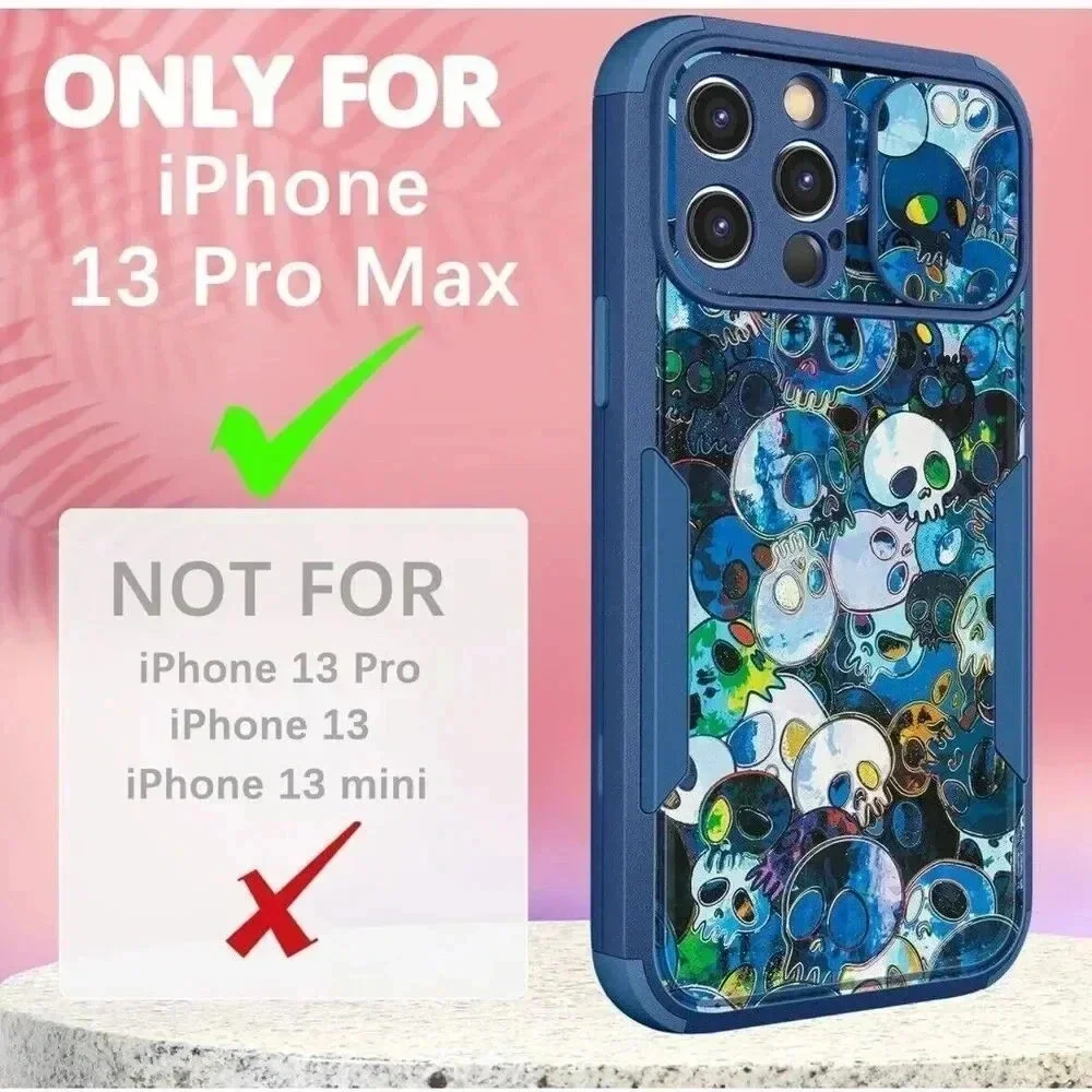 Designer Skull Heavy Duty Case for iPhone 13 Pro Max with Slide Camera Protector